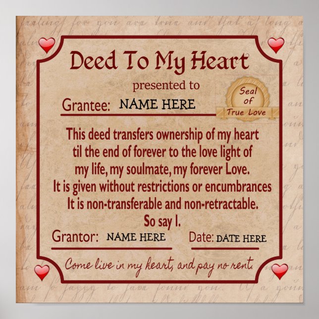 DEED TO MY HEART - Declaration of Love Poster (Front)