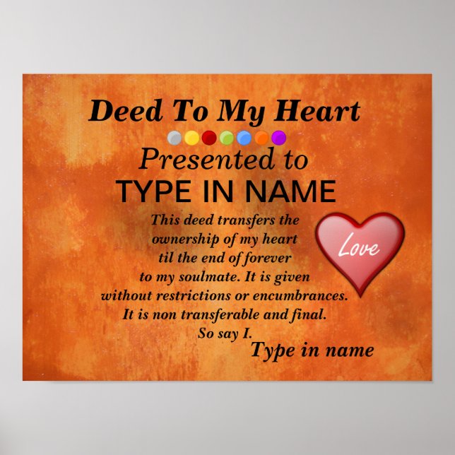Deed to My Heart   Personalize IT Poster (Front)