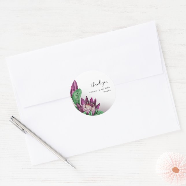 Deeep Purple King Protea Watercolor Art Classic Round Sticker (Envelope)