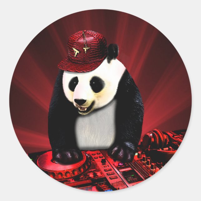 Deejay panda classic round sticker (Front)
