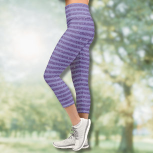 Deep Amethyst Glitter Style Horizontal Stripes  Capri Leggings