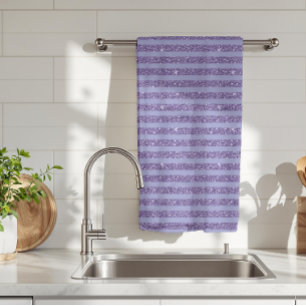 Deep Amethyst Glitter Style Horizontal Stripes Kitchen Towel