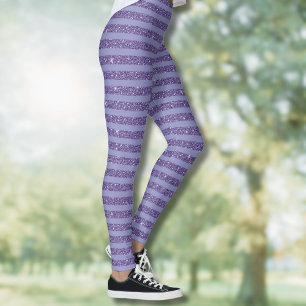 Deep Amethyst Glitter Style Horizontal Stripes  Leggings