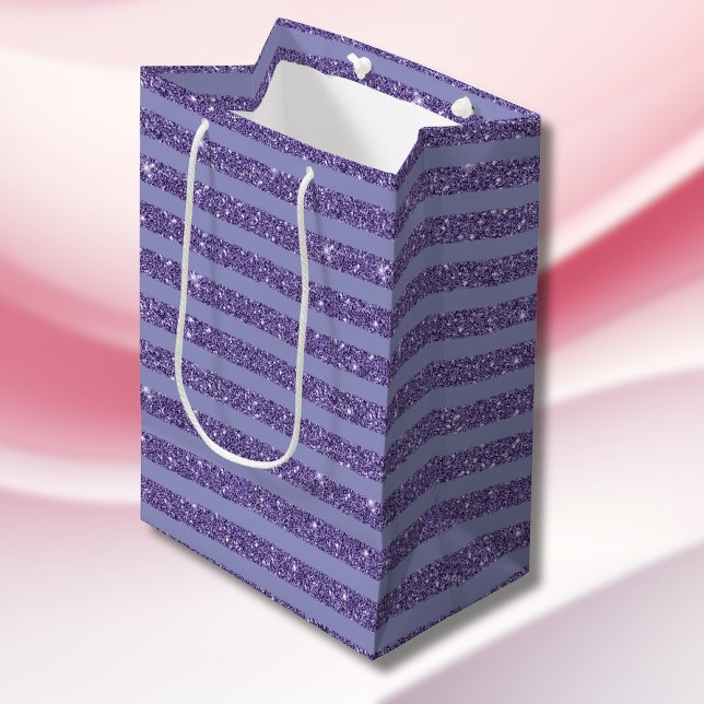 Deep Amethyst Glitter Style Horizontal Stripes  Medium Gift Bag (Creator Uploaded)