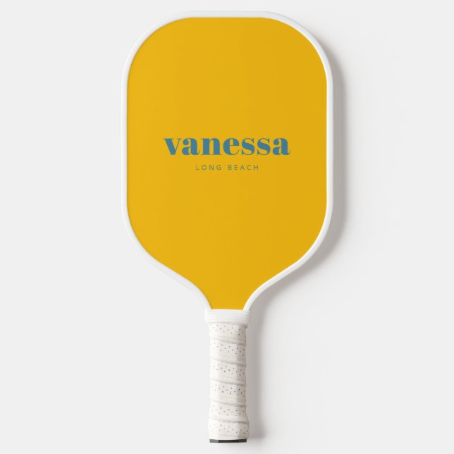 Deep Aqua Reverse Minimal Modern Classic Name Pickleball Paddle (Front)