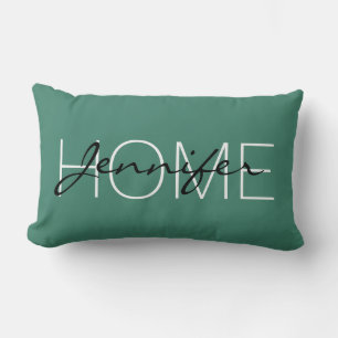 Deep aquamarine colour home monogram lumbar pillow