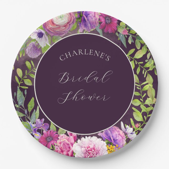 Deep Aubergine Dream Bridal Shower Paper Plate (Front)