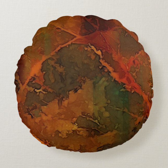 Deep Autumn Rich Earthy Abstract Fall Round Pillow (Front)