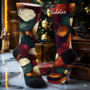 Deep Autumn with Bold Leaves in Burgundy and Gold Socks