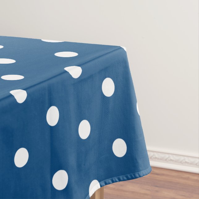 Deep Azure Blue White Polka Dots Tablecloth (In Situ)