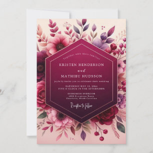 Deep Berry Floral Romantic Wedding Invitation