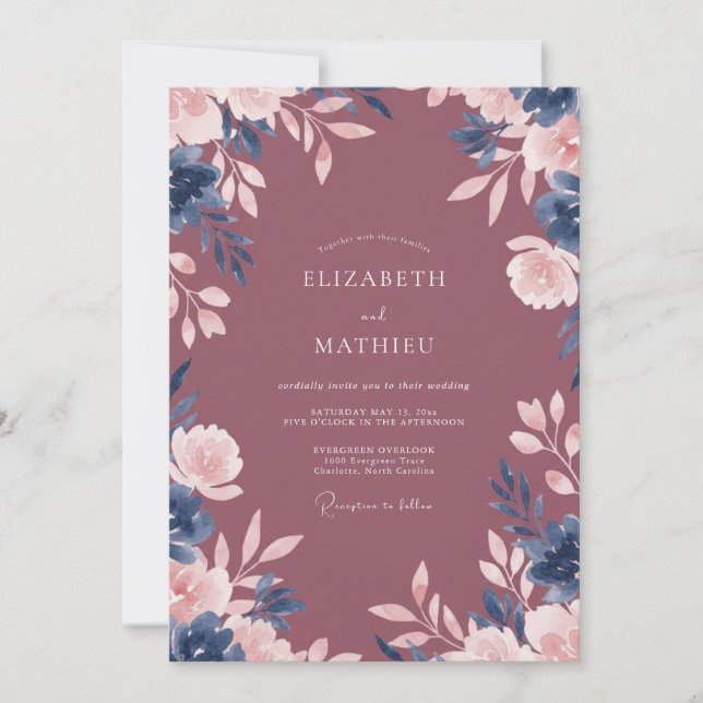 Deep Berry Foliage Wedding Invitation (Front)