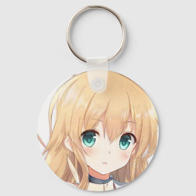 Deep blonde girl green eyes anime manga keychain (Front)