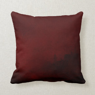 Deep Blood Red Lighthouse Ocean Black Throw Pillow