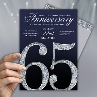 Deep Blue 65th Wedding Anniversary  Invitation