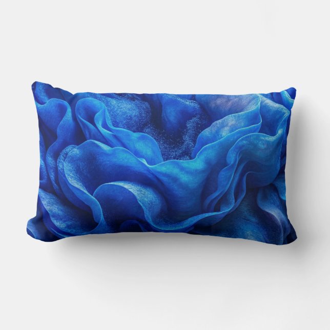 "Deep Blue Abstract Wave Lumbar Throw Pillow (Front)