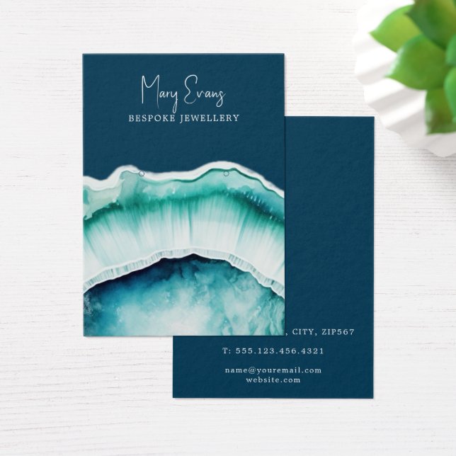 Deep blue agate earring display card (Desk)