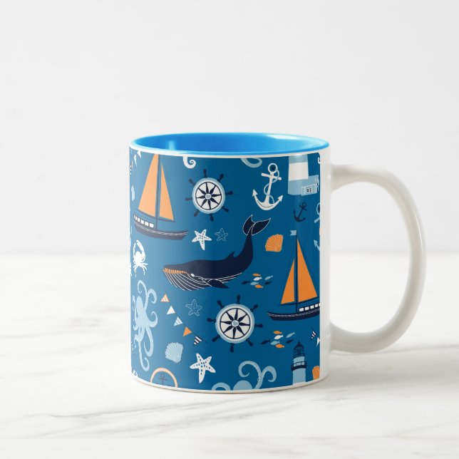 Deep Blue All Things Nautical Two-Tone Coffee Mug (Right)