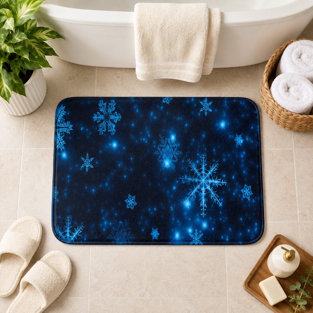 Deep Blue and Bright Snowflakes Large Bath Mat (Deep Blue and Bright Snowflakes Large Bath Mat)
