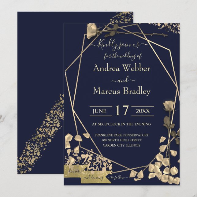 Deep Blue and Champagne Invitation (Front/Back)