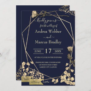 Deep Blue and Champagne Invitation