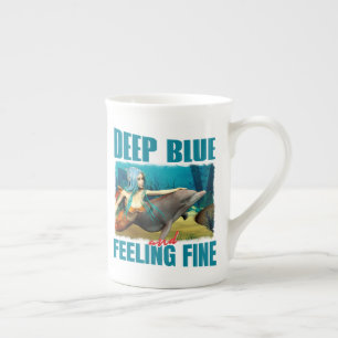 Deep Blue and Feeling Fine Mermaid Dolphin Art Bone China Mug
