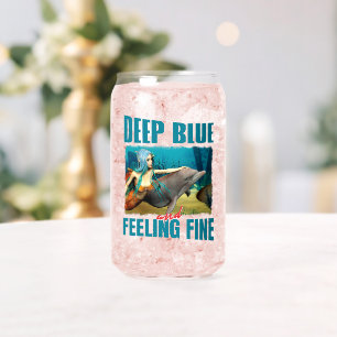 Deep Blue and Feeling Fine Mermaid Dolphin Art Can Glass
