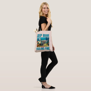 Deep Blue and Feeling Fine Mermaid Dolphin Art Tote Bag