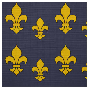 Deep Blue and Gold Fleur de Lis Patterned Fabric