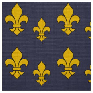 Deep Blue and Gold Fleur de Lis Patterned Fabric