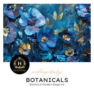 Deep Blue and Gold Floral Decoupage Tissue Paper