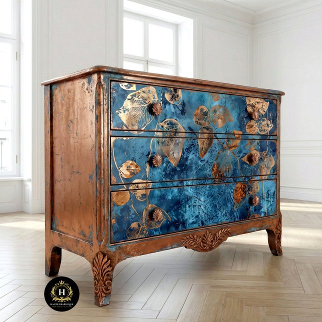 Deep Blue and Gold Leaf Tissue Paper (Creator Uploaded)