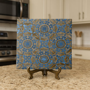Deep Blue and Gold Ornate Medallion Pattern Tile