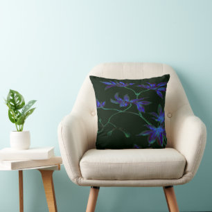 Deep Blue and Green Japanese Maple Leaf Design Throw Pillow