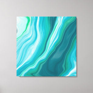Deep Blue and Teal Green Ocean Fluid Art Canvas Print