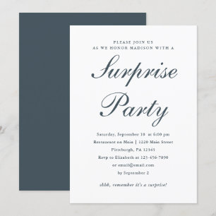 Deep Blue and White Classic Surprise Party Invitation