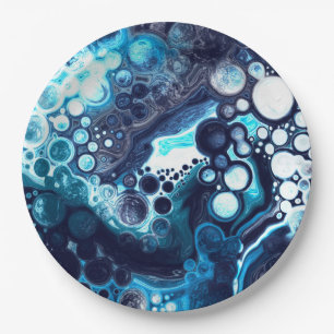 Deep Blue and White Marble Fluid Art Paper Plate