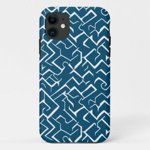 Deep Blue and White Meander Pattern Modern Maze iPhone 11 Case
