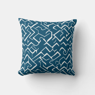 Deep Blue and White Meander Pattern Modern Maze Throw Pillow