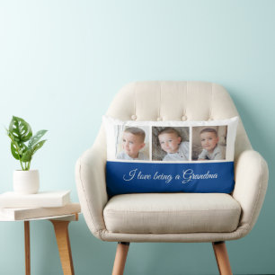 Deep blue and white photo collage for Grandma Lumbar Pillow