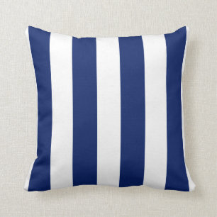 Deep Blue and White Striped Throw Pillow
