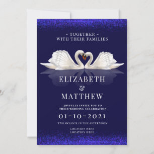 Deep Blue and White Themed with Swans Wedding Invitation