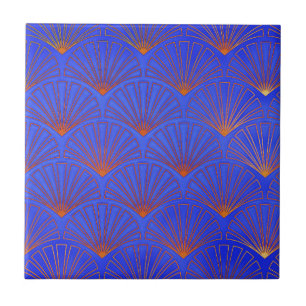 Deep blue, Asian Fan Pattern,art deco, pattern,vin Tile