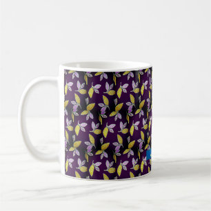 Deep blue background with leaves design coffee mug