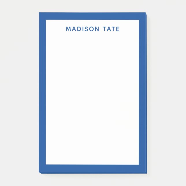 Deep Blue Border Modern Monogram Name Post-it Note (Front)