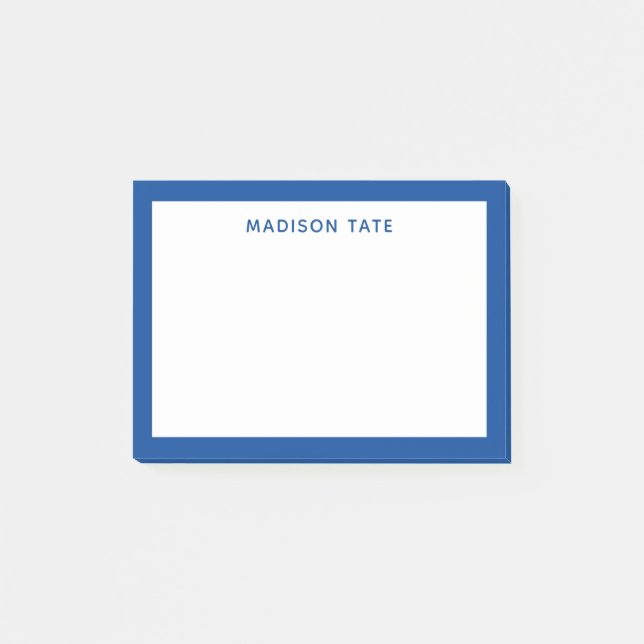 Deep Blue Border Modern Monogram Professional Post-it Notes (Front)