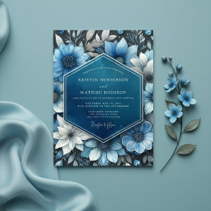 Deep Blue Botanical Opulence Wedding Invitation