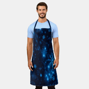 Deep Blue Bright Snowflakes Holidays Large Apron