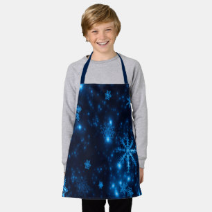 Deep Blue Bright Snowflakes Holidays Small Apron
