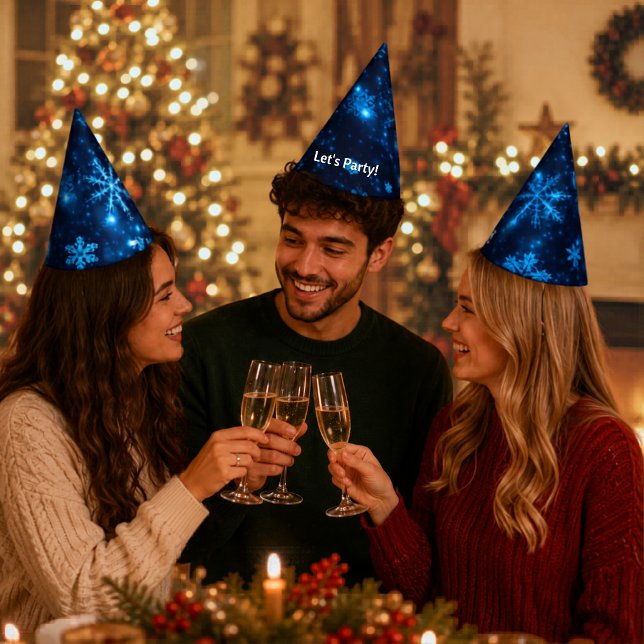 Deep Blue & Bright Snowflakes Party Hat (Deep Blue & Bright Snowflakes Party Hat)